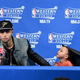 Stephen Curry and daughter Riley Curry at a recent press conference.
YOUTUBE SCREENSHOT
